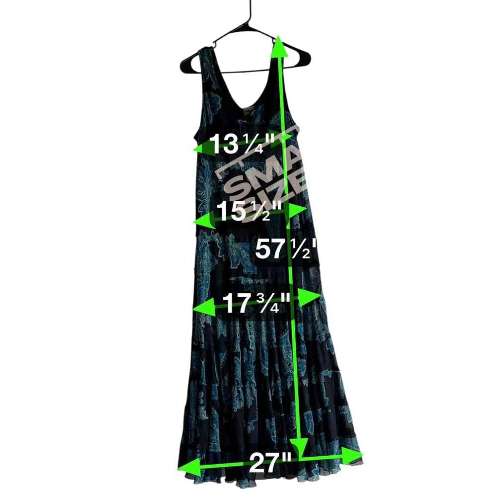 Chico's Black and Blue Paisley Maxi Dress, Boho, Flowy, Relaxed Fit Summer - Picture 6 of 13